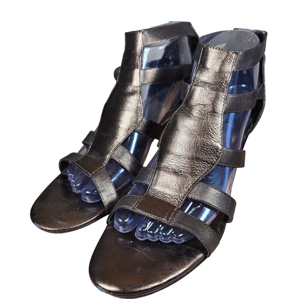 Amalfi by Rangoni Womens T-Strap elastic/leather metallic peep Toe Casual 9.5 N